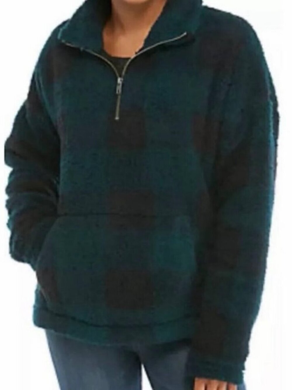 True Craft Buffalo Plaid Sherpa Quarter Zip Pullover Fleece Women’s Size Large